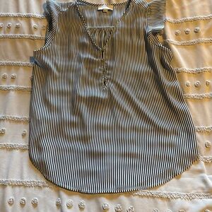 Loft Striped Black and White Sleeveless V-Neck Blouse